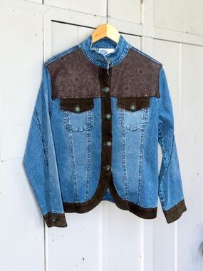 DG2 By Diane Gilman Western Suede Leather Patchwork Jean Jacket Size Medium